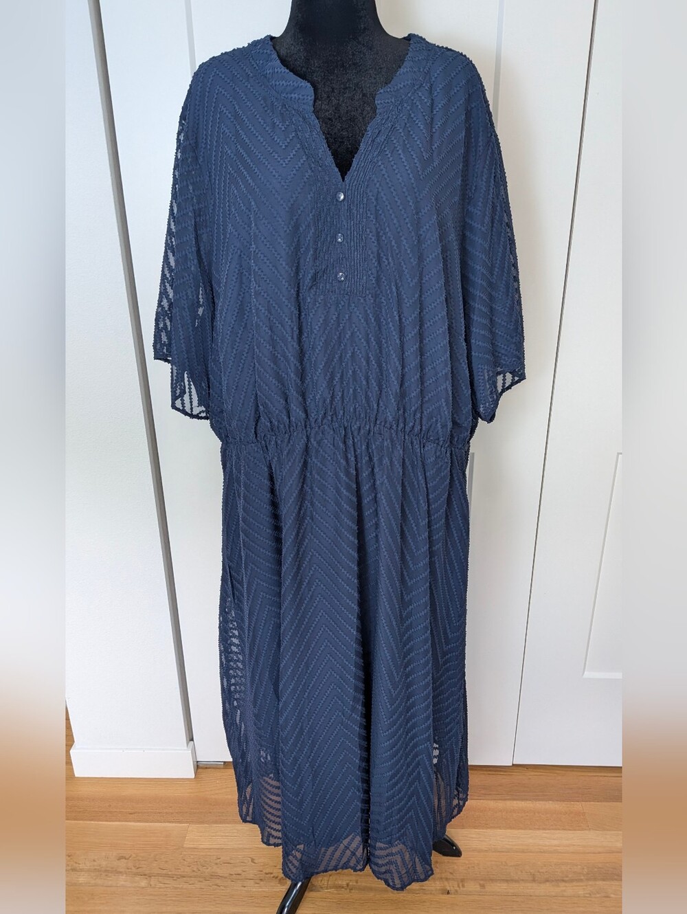 NWT Size 28/5X BloomChic Texture Tiered Ruffle Sleeve See Through Dress Blue - Picture 5 of 13